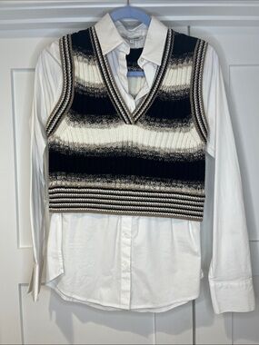 Veronica Beard Spear Mixed Media Sweater Vest Top Small Good Condition